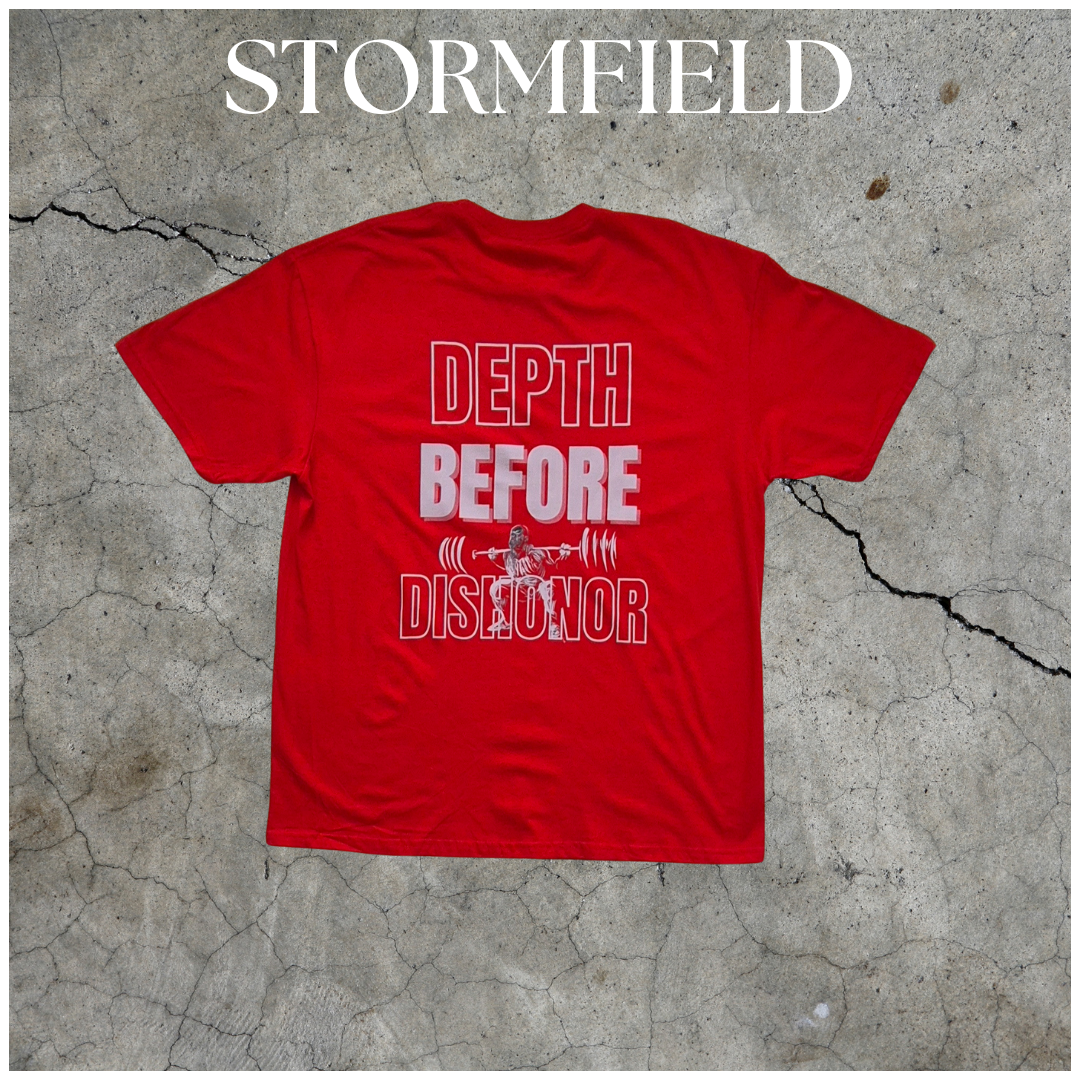 PWR LFTR TEE Depth Before Dishonor Red & White