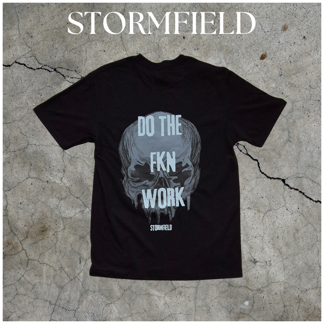 PWR LFTR TEE Do The FKN Work  Skull Face Black & White