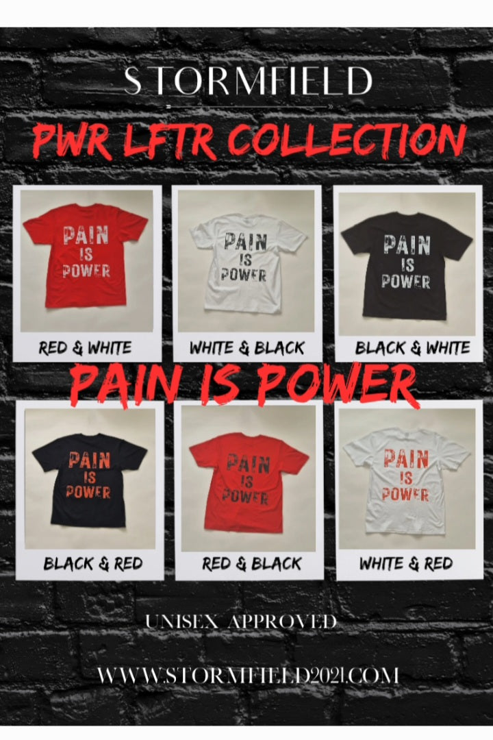 PWR LIFTR TEE Pain is Power Red & White